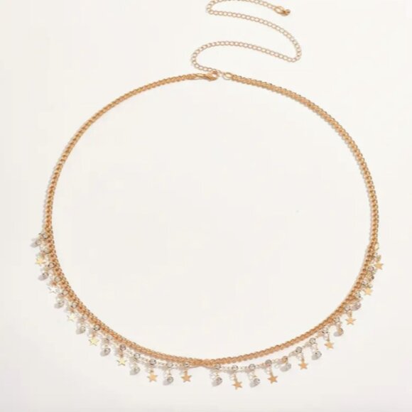 Gold Star Rhinestone Chain Waist Body Jewelry - Picture 5 of 7